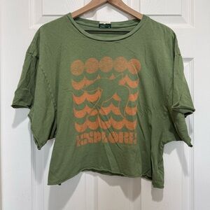 MOTHER Olive and Orange Graphic Crop Top *with flaw